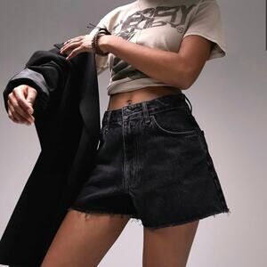 Topshop A Line Mom Shorts Washed Black Denim Cutoffs size 6